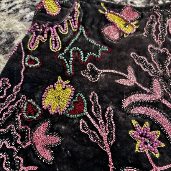 Chan Luu Velvet Silk Embroidered Beaded Bag W/ Leather Handle, Boho Luxurious - Picture 9 of 16